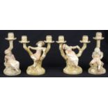 A pair of Royal Worcester porcelain blush ivory candelabrum figures, c1892 and 1893; 2 others