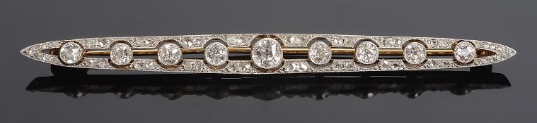 A large Continental Art Deco diamond set bar brooch