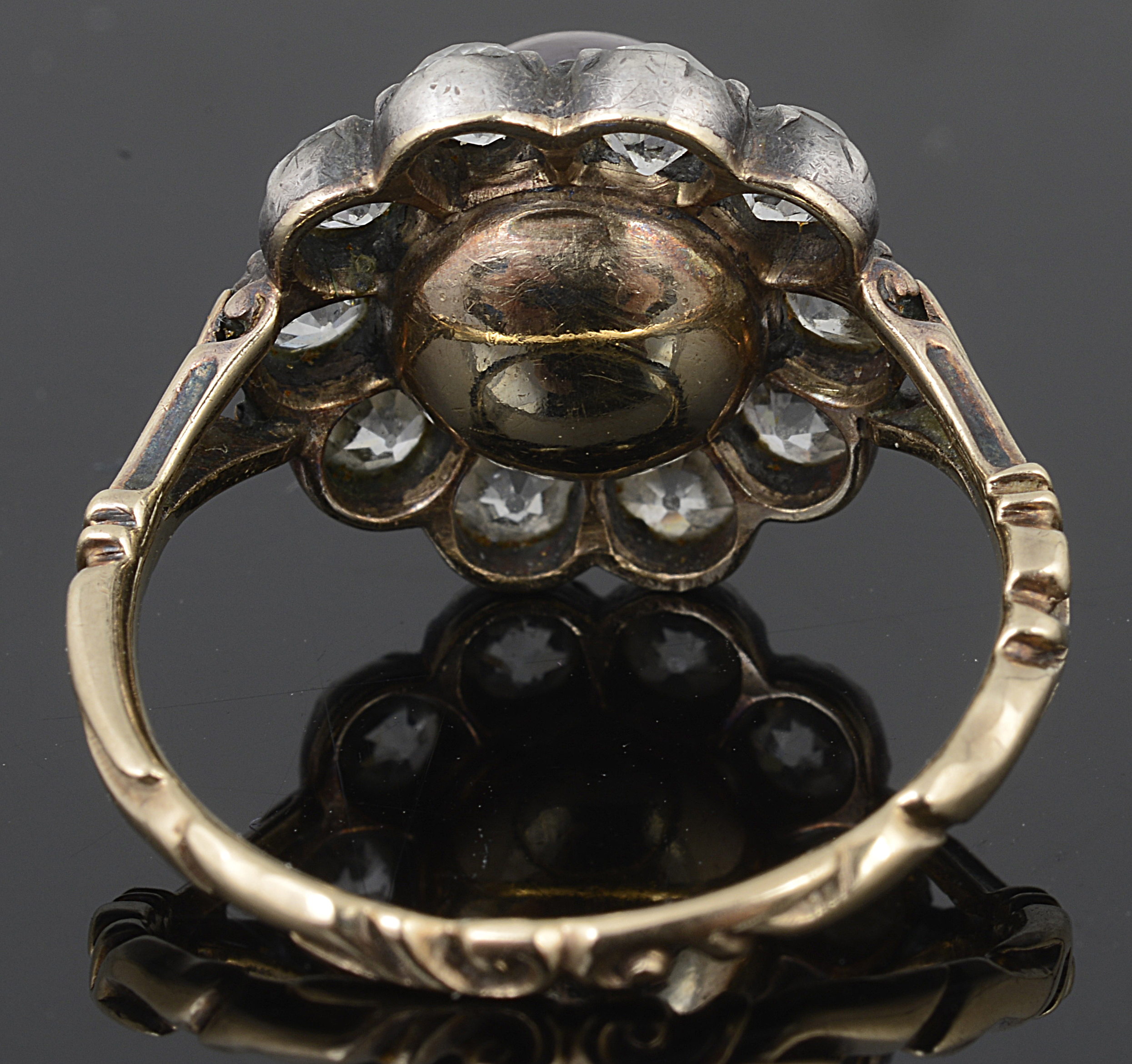 An unusual large late Georgian natural black pearl and diamond set cluster ring - Image 2 of 2