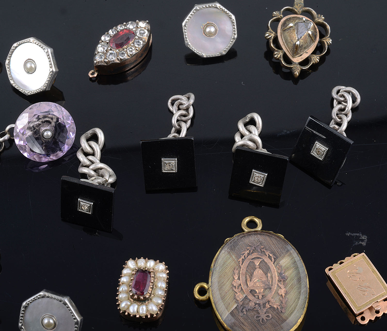 A collection of Georgian and later, diamond set and other buttons, pendants, clasps etc... - Image 3 of 3