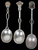 Three rare Arts and Crafts silver spoons,