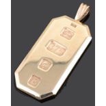 A large contemporary 9ct gold ingot pendant