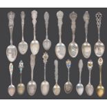 A collection of early 20th century American and Canadian sterling silver souvenir teaspoons