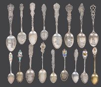 A collection of early 20th century American and Canadian sterling silver souvenir teaspoons