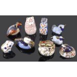 A collection of nine Royal Crown Derby Imari animal paper weights