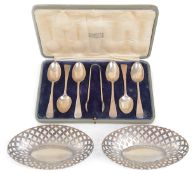 A pair of George V silver bon bon dishes,