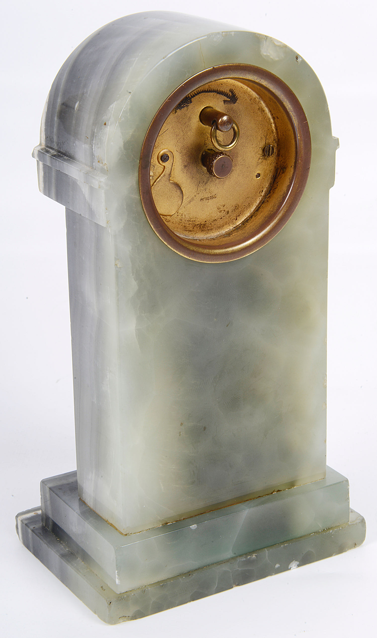 A Fr. Art Deco blue streaked grey veined agate desk clock - Image 2 of 2