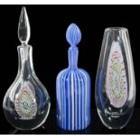 An Italian Murano glass blue and white striped hexagonal decanter and stopper; one other