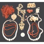 A collection of Victorian coral and carved ivory jewellery