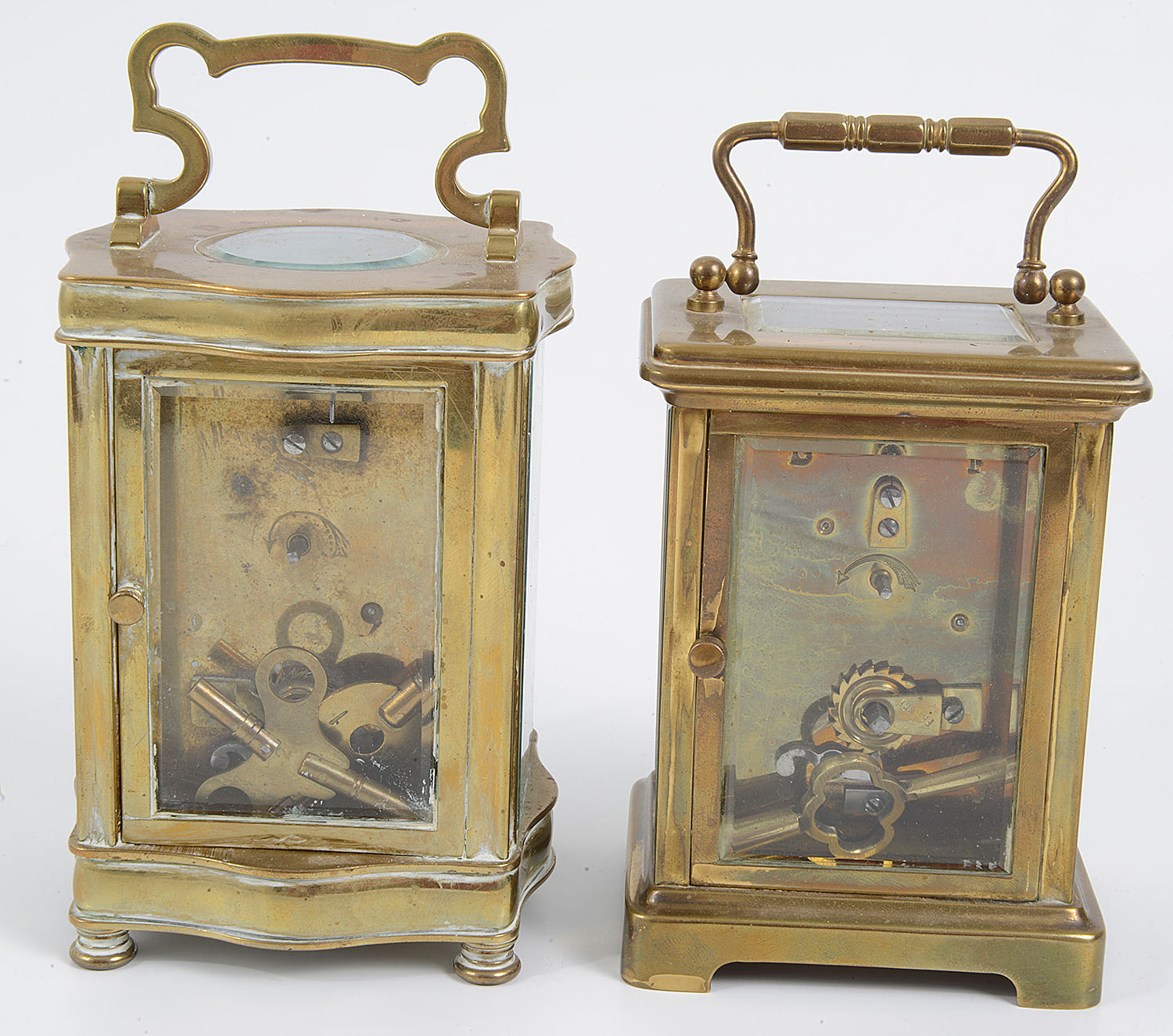 Two early 20th century Fr. brass five pane carriage clocks - Image 2 of 6