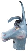 A novelty "Donkey" painted papier mache and cardboard pantomime mask