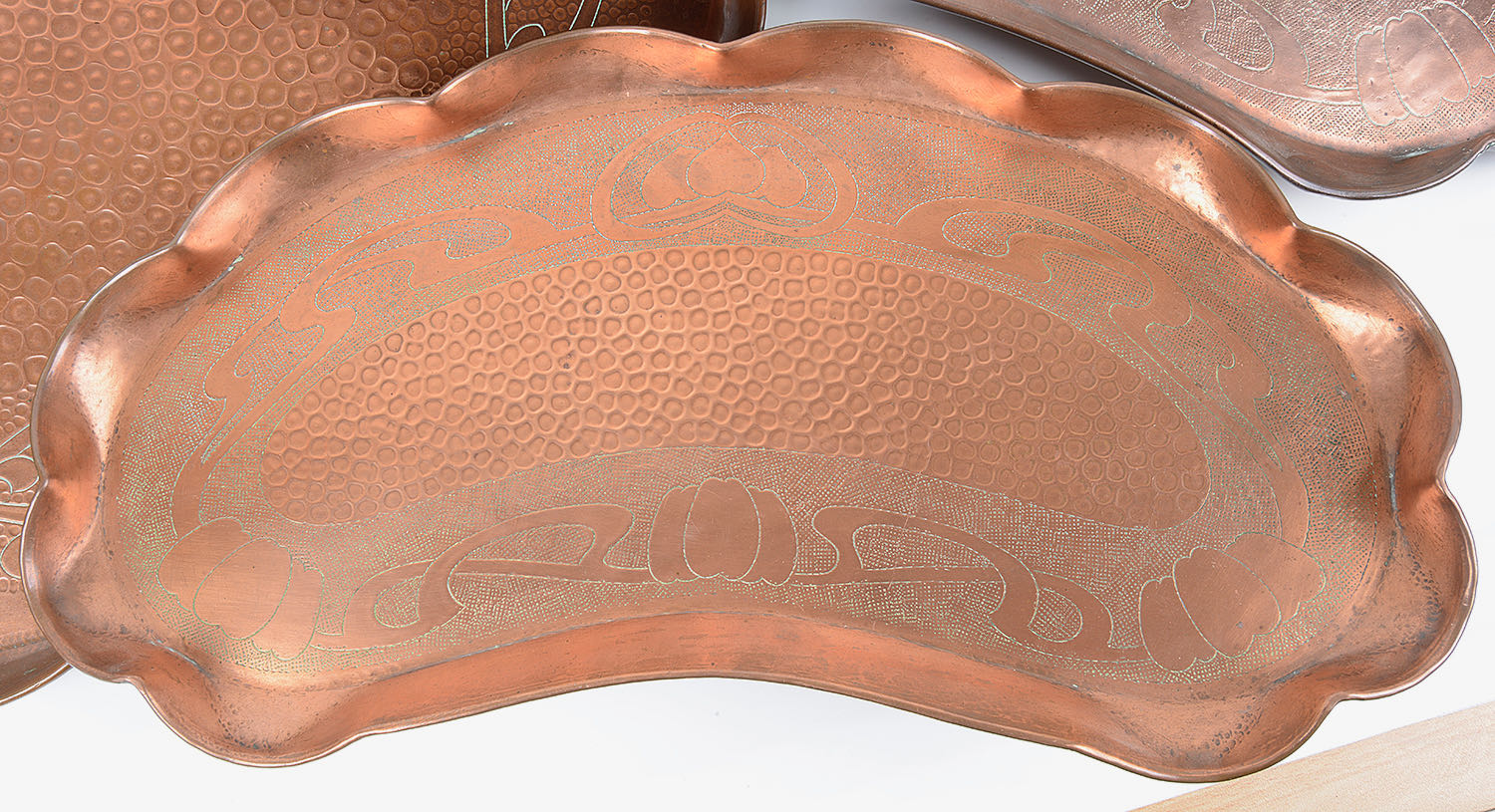 Three Continental Jugendstil repousse copper trays - Image 2 of 4