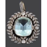 An attractive Belle Epoch pale tourmaline and rose diamond set brooch/pendant