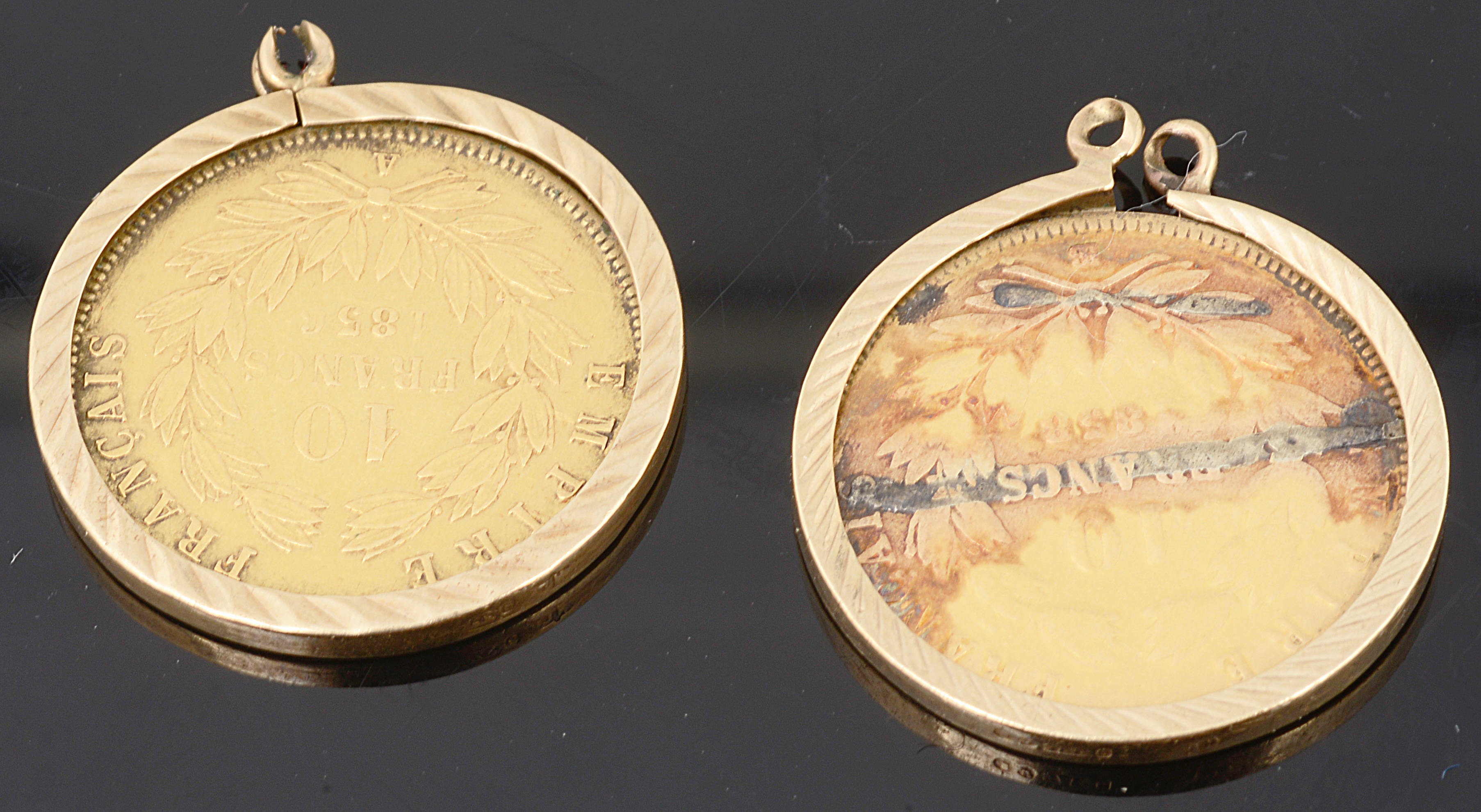 Two Napoleon III gold 10 francs 1856 & 1858, mounted in 9ct gold earring mounts - Image 2 of 2