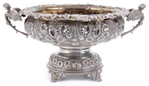 A 19th century Indian silver pedestal centrepiece bowl