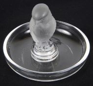 A Lalique frosted glass owl ring dish