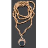 An unusual Victorian hard stone set gold locket fob on substantial 9ct gold chain
