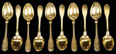 A set of ten Fr. Christofle silver gilt coffee spoons