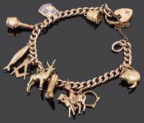 A 9ct rose gold curb link charm bracelet