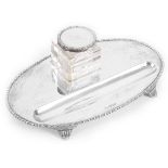 A George V silver oval inkstand