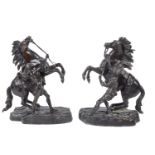 After Guillaume Coustou, (1677- 1746) pair of late 19th/20th century patinated bronze Marley horses