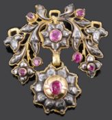 An 18th/19th Century Moghul ruby and rose diamond set pendant brooch