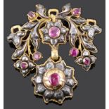 An 18th/19th Century Moghul ruby and rose diamond set pendant brooch