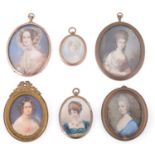 Six late 19th/early 20th century mostly continental portrait miniatures