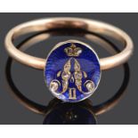 An early 19th Century Continental rose diamond and enamel initial 'A' ring
