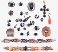 A collection of Victorian Scottish agate and banded agate jewellery
