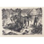 Agnes Miller-Parker (Brit., 1895-1980) 'Farmyard' a wood engraving