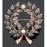 A Continental 19th Century rose diamond set laurel wreath brooch
