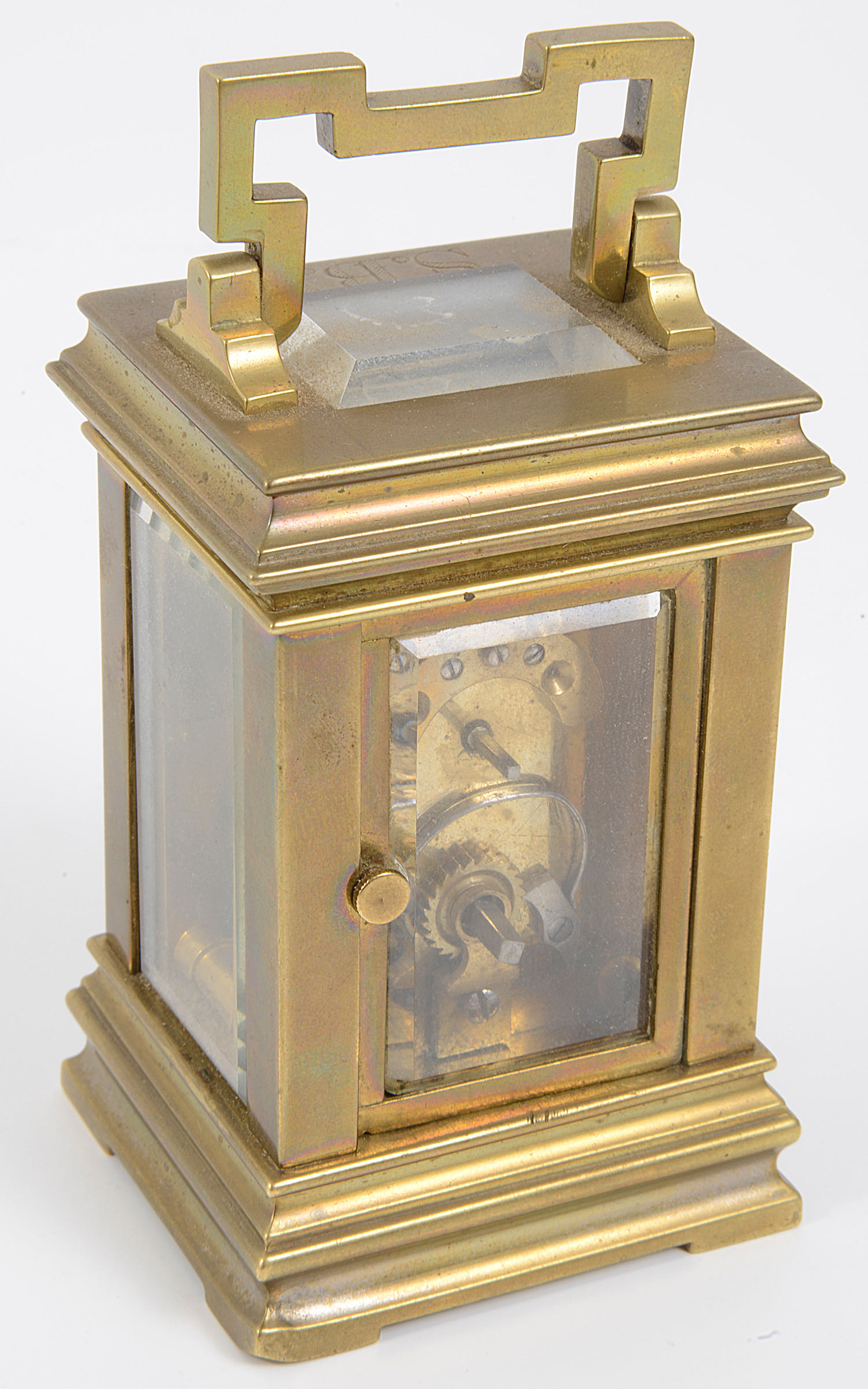 A late 19th century Fr. gilt brass five pane miniature carriage clock - Image 2 of 3