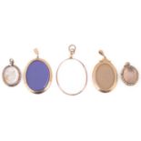 Four Victorian 9ct gold oval double sided picture lockets