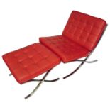A contemporary Barcelona lounge chair and stool