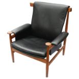 Finn Juhl (1912-1989) for France & Son No 152 "Bwana" teak and black leather lounge chair c.1962