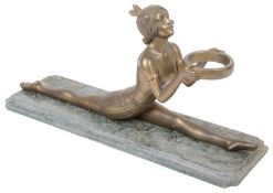 An Art Deco style bronze and marble effect resin sculpture of a dancer