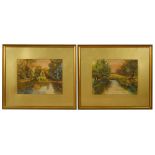 F Osborne (Brit.) A pair of watercolours of river autumnal scenes