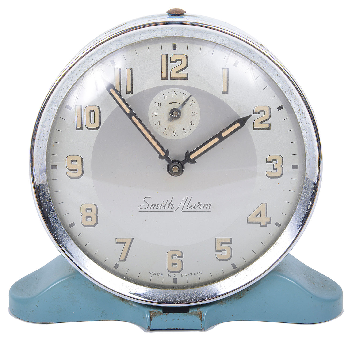 A 1950s Smith blue enamel alarm clock
