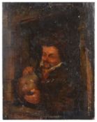 18/19th c. Flemish sch, manner of Gerrit Dou, 'A man holding a flagon'
