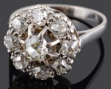 A large Continental old cut diamond cluster ring