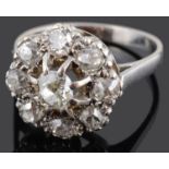 A large Continental old cut diamond cluster ring