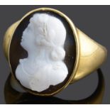 A 19th Century carved hard stone cameo set ring