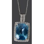 A Contemporary 14ct white gold blue gem and diamond pendant