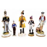 Five porcelain figures of soldiers