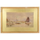 Late 19th c. Brit. School 'Coastal watercolour with barges', signed