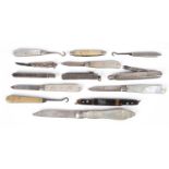 Four Victorian and later silver bladed and mother of pearl folding fruit knives,