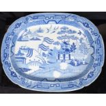 Two early 19th century Staffordshire Pearl ware printed Willow pattern meat dishes c.1830