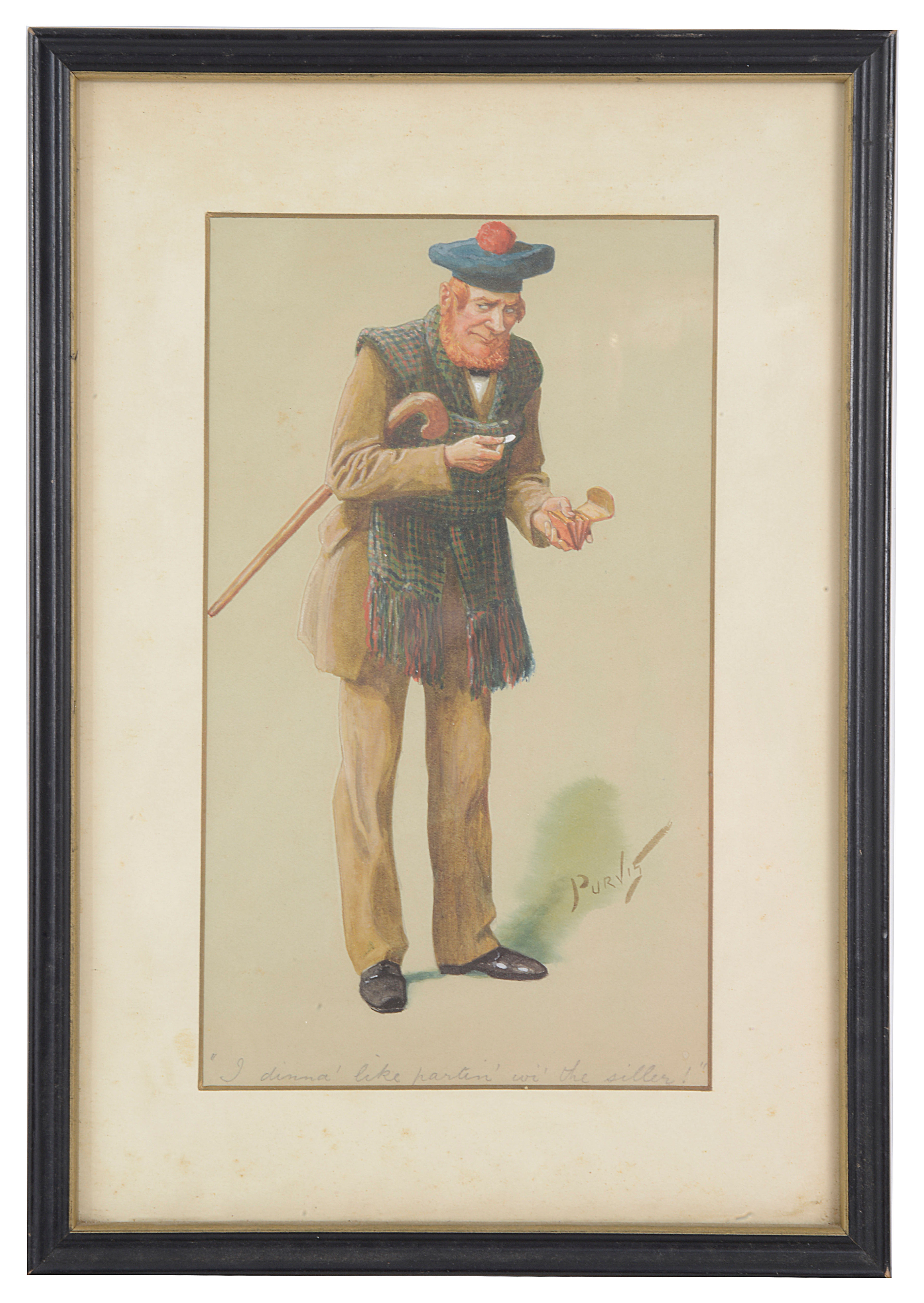 Purvis, (late 19th c. Brit.) A humorous cartoon of a miserly Scotsman