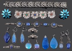 A small collection of Art Deco and later silver and white metal jewellery